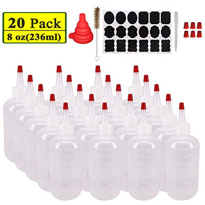 Belinlen 20 Pack 8 oz Plastic Squeeze Bottles with 20 Pcs Red Tip Caps - size: 8oz 20pack