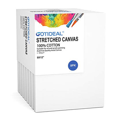 GOTIDEAL Stretched Canvas, 9x12 Inch Set of 8, Primed White - color: White, size: 9"x12"