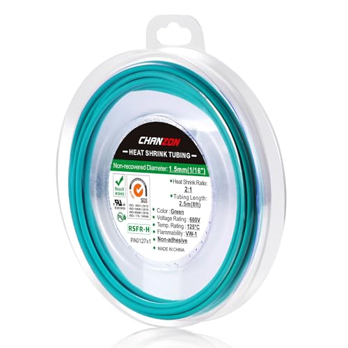 Chanzon 2:1 Ratio 1/16" (1.5mm) Heat Shrink Tubing 8Ft Roll Green - color: Green, size: 1.5mm (1/16") - 8FT