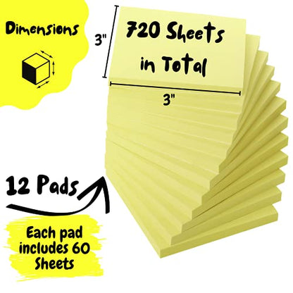 Mr. Pen- Sticky Notes, 3"x3", 12 Pads, 720 Sheets, Pastel Yellow Colors - color: Pastel Yellow