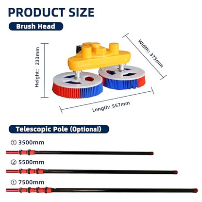 Solar Panel Cleaner - 18 FT Water Fed Pole Kit with Telescopic Pole, PV Double-Head Automatic Cleaning Brush, Lithium Battery and Power Converter - color: 18ft-double