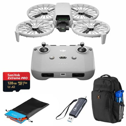 DJI Flip Drone with RC-N3 Remote Controller with 4K UHD Camera for Adults, Under 249 g, Palm Takeoff, Auto Return, 31-Min Flight Time + Backpack, SD Card + Landing Pad, Card Reader