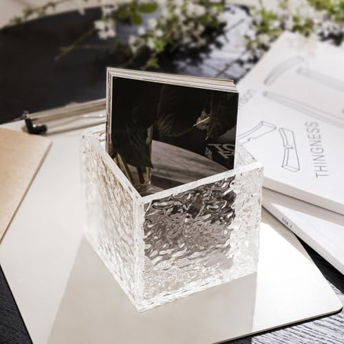 Remote Control Holder, Acrylic Desk Organizer Stone Texture TV Remote Holder Cosmetic Storage Box Modern Remote Organizer Remote Storage Box for Home Office School.