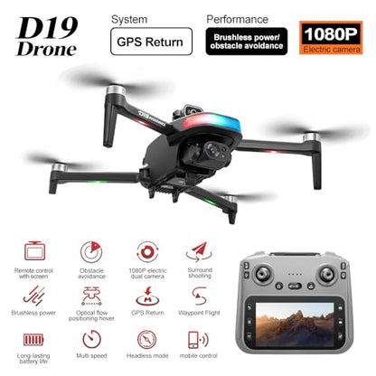 Drone with UHD Camera for Adults, FPV Drone with Screen on Controller, Brushless Motor, Obstacle Avoidance One Key Start/Return, 3 Speed Modes Optical Flow Foldable RC Quadcopter, Aerial Photography Drones with LED Lights Gifts for Beginners Adults