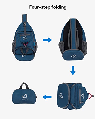 WATERFLY Packable Sling Backpack Lightweight Crossbody Bag Travel Daypack - color: Blue