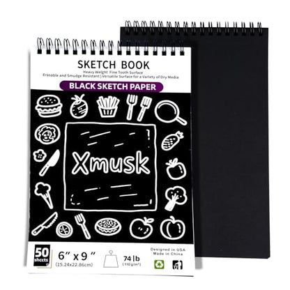 Xmusk Hardcover Black Sketch Book for Artists, Students & Adults, 6"×9"