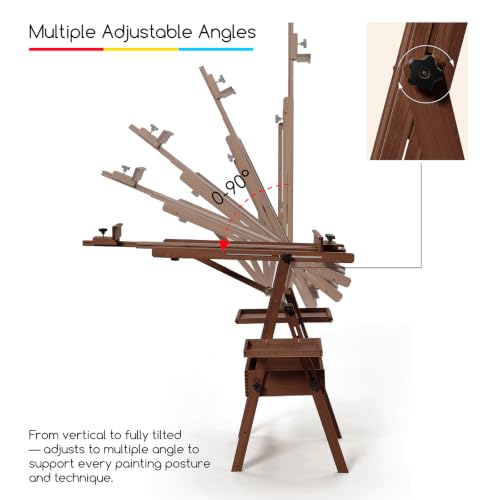 MEEDEN Painting Easel with Storage and Tray: H-Frame Beech Wood Art Easel - color: Deep Walnut