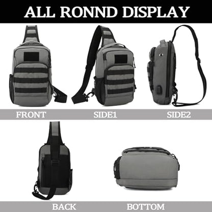 Valinov Tactical Shoulder Bag,Molle Shoulder Backpacks,Military Sling Daypack Backpack with USB Charging port - color: 1 Pack Grey
