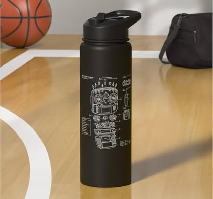 RC Transmitter Blueprint FPV Drone RC Car Radio Controller Stainless Steel Insulated Water Bottle - color: Black