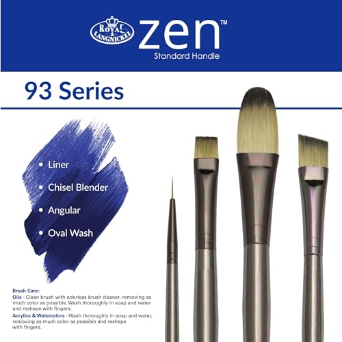 Royal & Langnickel Zen 5pc Standard Handle Brush Set, Includes - Wash, Oval Wash, Angular, Liner & Chisel Blender Brushes