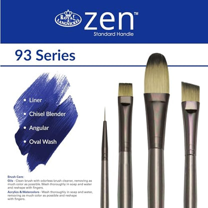 Royal & Langnickel Zen 5pc Standard Handle Brush Set, Includes - Wash, Oval Wash, Angular, Liner & Chisel Blender Brushes