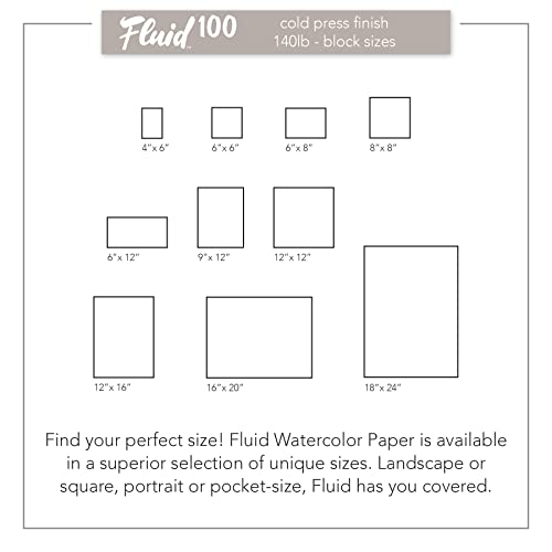 Fluid 100 Watercolor Paper Block, 4 x 6 inches, 15 Sheets, 140 lb (300 GSM) 100% Cotton Cold Press Pad for Artist Painting and Wet Media - size: 4 x 6 (140 lb)