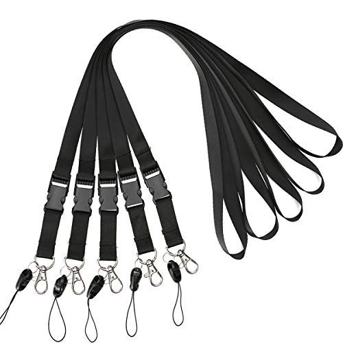 5Pack Neck Lanyards Black,Quick Release with Clip,Detachable Buckle Hook - color: 5-black