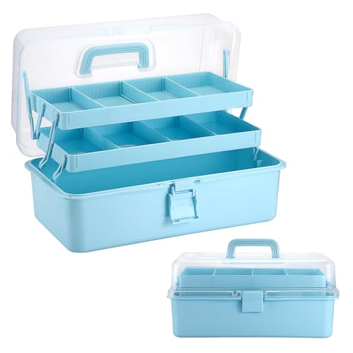 Tackle Box, 16-Inch Extra Large Art Storage Box with 3-Layer Folding Trays - color: Blue