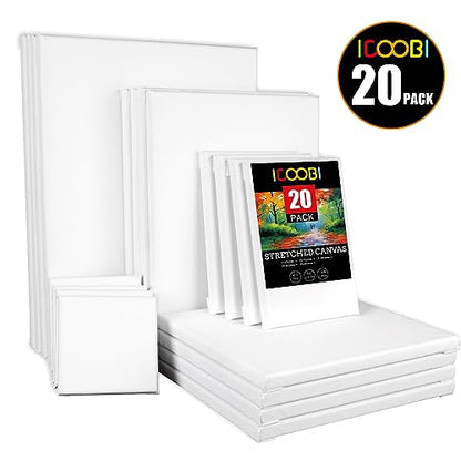 20 Pack Stretched Canvases-4Packs of 4x4,5x7,8x10,9x12,11x14 - size: Mix 20Pack