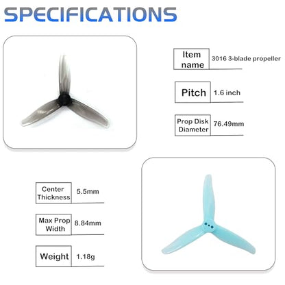 GEMFAN 3016 3-Blade 3inch Propeller Props for FPV Drone(Gray+Blue) - color: Gray+blue