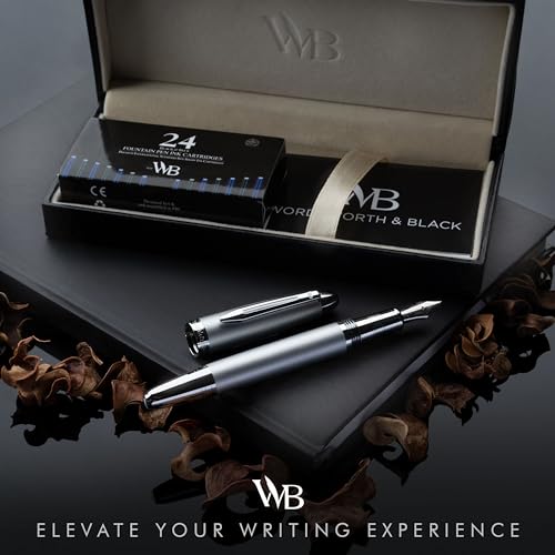 Wordsworth & Black Majesti Luxury Fountain Pen Set for Writing, Medium Nib - color: Metallic Silver, style: Medium Nib