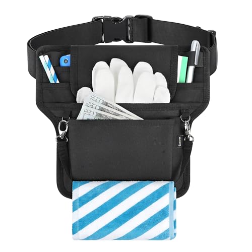 Likesing Server Apron, Serving Apron with Pockets for Waitress, Waiter Waist Tool Pouch Bag with 59'' Adjustable Belt - color: Black-t Shaped