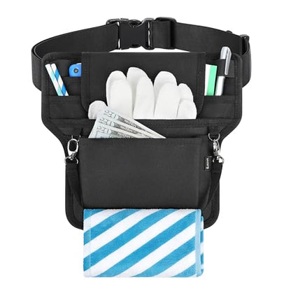 Likesing Server Apron, Serving Apron with Pockets for Waitress, Waiter Waist Tool Pouch Bag with 59'' Adjustable Belt - color: Black-t Shaped