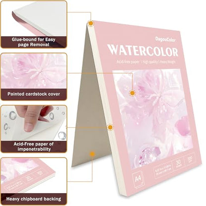 DagouColor Watercolor Paper Pad, 30 Sheets - Butterfly Pink, A4, 2 Pack - color: Butterfly Pink