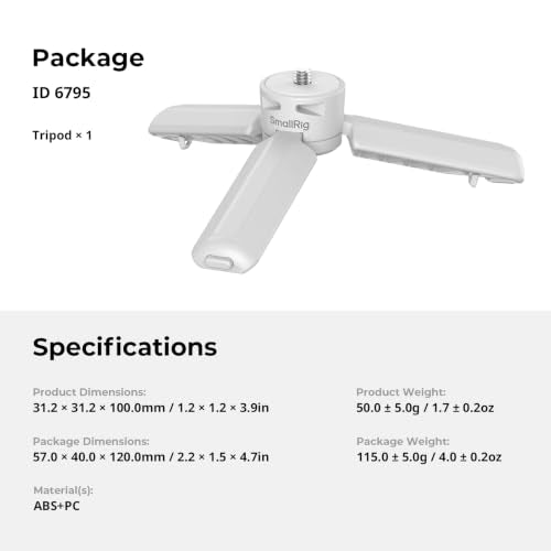 SMALLRIG One-Touch Open Mini Tripod for DJI Pocket 4P/4/3 for Insta360 Luna - color: White