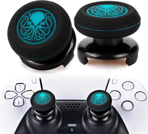 FPS Thumbstick Extender & Printing Rubber Silicone Grip Cover 2 Sets for PS5 & PS4 Controller (Cthulhu Abyss Blue) - color: 1