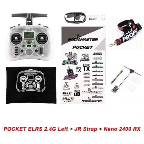 SPARKHOBBY RadioMaster Pocket Remote Control Left 2.4GHz ELRS FCC with Hall Gimbal Transmitter for RC Fixed-Wing Boat Drones (White Left Strap RX) - style: White Left Strap RX