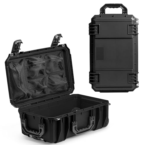 Seahorse 830 Professional Carry On Suitcase with Lid Organizer, TSA Approved, MIL‑Spec, IP67 Waterproof, USA Made, Protective Wheeled Hard Case for Travel Enthusiasts - color: Black, style: 830 Empty W/ Lid Organizer