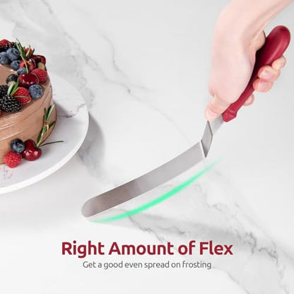 U-Taste Offset Icing Spatula Set, Cake Frosting Spreader, 6/8/10in, Red - color: Red (6", 8", 10")