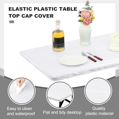 Boao 12 Plastic Elastic Fitted Tablecloths, 8 Ft, 96 x 30 Inch, White - color: White, size: 8 Ft, 96 x 30 Inch