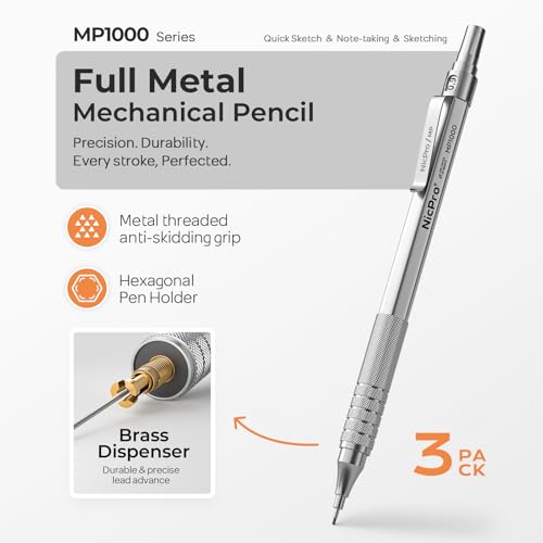 Nicpro 0.9 mm Metal Mechanical Pencil Set with Case - color: Silver, style: 0.9 MM