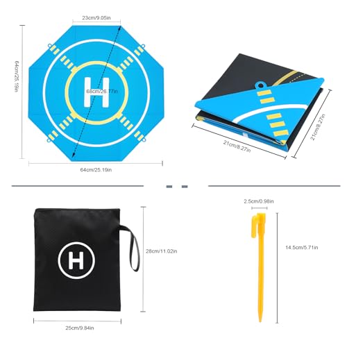 Drone Landing Pad Portable Foldable with Night Vision,25in Double-Sided Waterproof Helipad for DJI Mavic 3/Mini 4K/Air 3S/Neo/Flip/Avata 2 RC Drones Helicopter, Drone Landing Pad Accessories - color: Blue-25in
