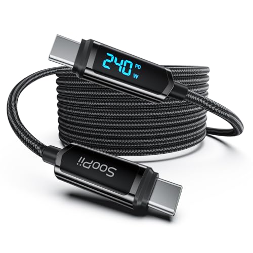SOOPII 240W USB C to USB C Cable with LED Display,Nylon Braided,Black[10ft] - color: Black, size: 10 Feet 240W