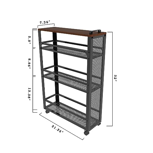 3-Tier Rolling Cart Slim - Black Laundry Bathroom Kitchen - color: Black