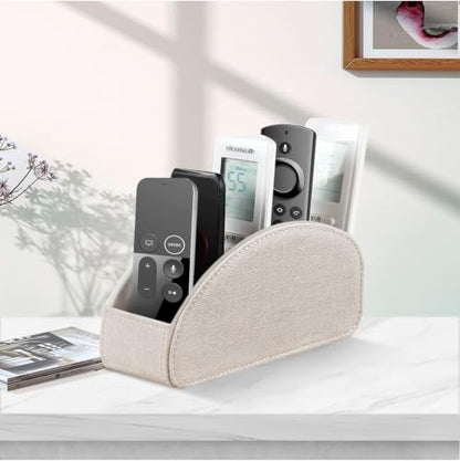 PU Leather TV Remote Control Holder/Caddy for Table with 5 Compartments - color: Beige, size: Small
