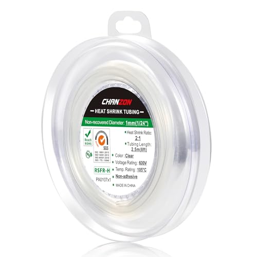 Chanzon 2:1 Ratio 1/24" (1mm) Heat Shrink Tubing 8Ft Roll Clear/Transparent - color: Transparent, size: 1mm (1/24") - 8FT