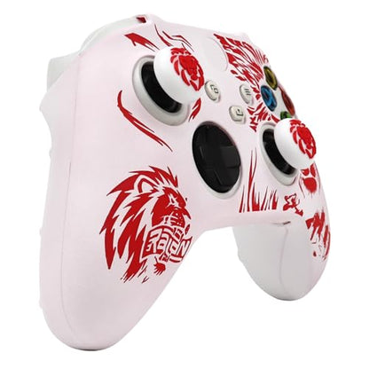 Lion Skin Compatible with Xbox Series X Wireless Controller, RALAN Protector Case， Customised Thumb Grips Cap - color: Lion White Red