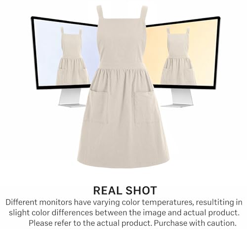 Pinknoke Cute Cotton Pinafore Aprons for Women with Pockets for Kitchen - color: Beige