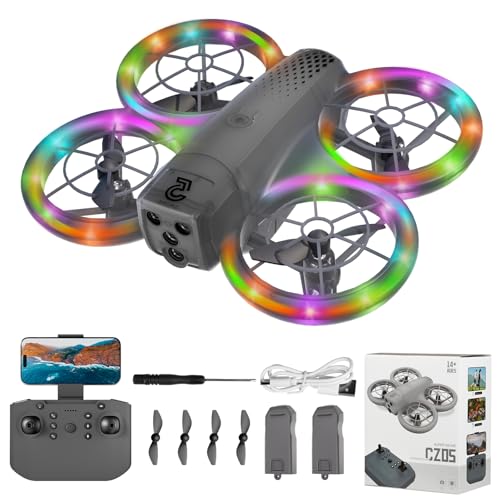 Mini Drone for Kids and Beginners With Cool LED Light - Drone with Camera 1080HD, 3D Flip, Altitude-Hold, Headless Mode, 3 Speed Modes, Easy to fly Kids Gifts Toys With 2 Batteries for Boys and Girls(Grey) - color: Grey