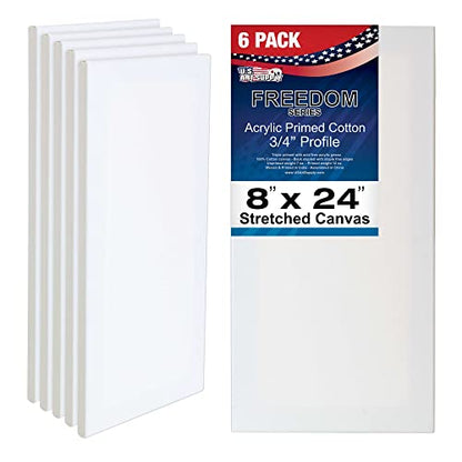 U.S. Art Supply 8"x24" Stretched Canvas for Painting, 3/4" Profile, 6-Pack - size: 8" x 24"