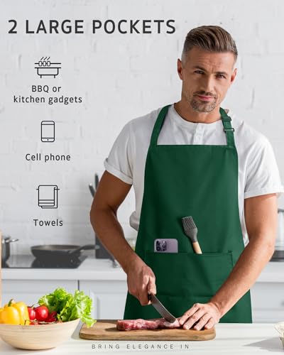 Syntus Chef Apron for Men Women with Pockets, Thick Grilling BBQ Apron - color: Dark Green