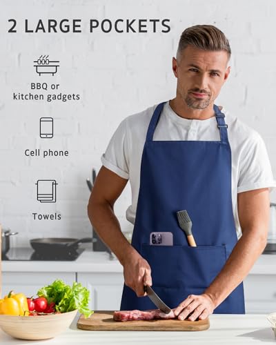 Syntus Chef Apron for Men Women with Pockets, Thick Grilling BBQ Apron - color: Nautical Blue