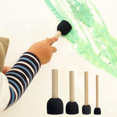 WAFJAMF 60 Pcs Round Sponges Brush Set 4 Sizes DIY Painting Tools Black - color: Black