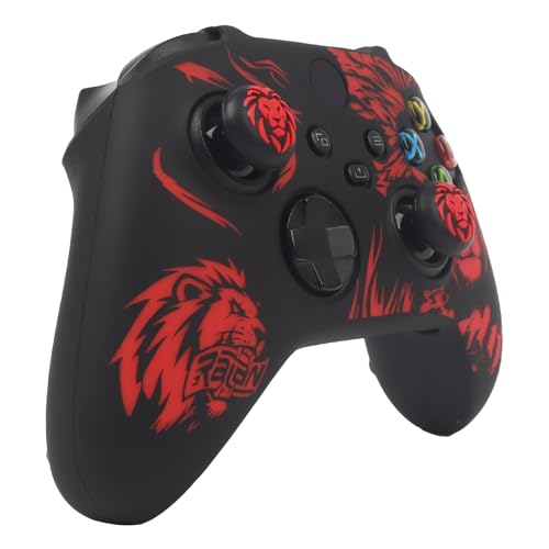 Lion Skin Compatible with Xbox Series X Wireless Controller, RALAN Protector Case， Customised Thumb Grips Cap - color: Lion Black Red