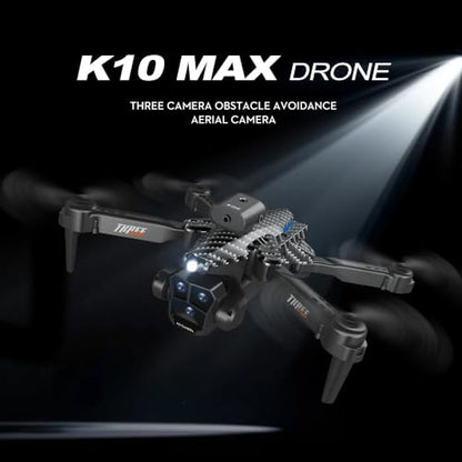 OBABO K10 Max Drone 4K High-Definition Three Camera Optical Flow Positioning Professional Aerial Photography Foldable Quadcopter (Carbon) - color: Carbon