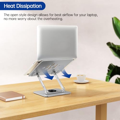 BESIGN Laptop Stand with 360° Rotating Base, Ergonomic Adjustable Notebook Riser, Foldable Computer Holder Compatible with 10-14" Laptops, LS11 Silver - color: G-Silver/Black-360°