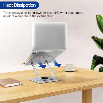 BESIGN Laptop Stand with 360° Rotating Base, Ergonomic Adjustable Notebook Riser, Foldable Computer Holder Compatible with 10-14" Laptops, LS11 Silver - color: G-Silver/Black-360°