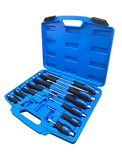 ROTATION 12pc Magnetic Screwdriver Set, with Go-Thru Steel Blades - style: Black Tip_Matt Blade