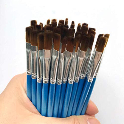 50 Pcs Value Pack of Flat Paint Brushes, Synthetic Soft Hair, Short Handle