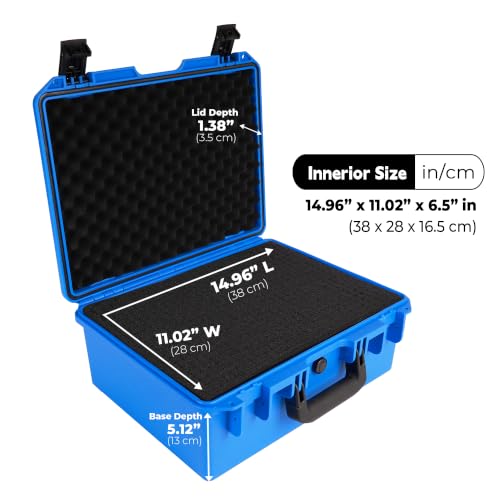 Waterproof Camera Hard Case, Shockproof & Dustproof with Custom Foam, Lockable Box for Drone, DSLR, Laptop, Tools 16.14"x13.19"x6.89" Blue